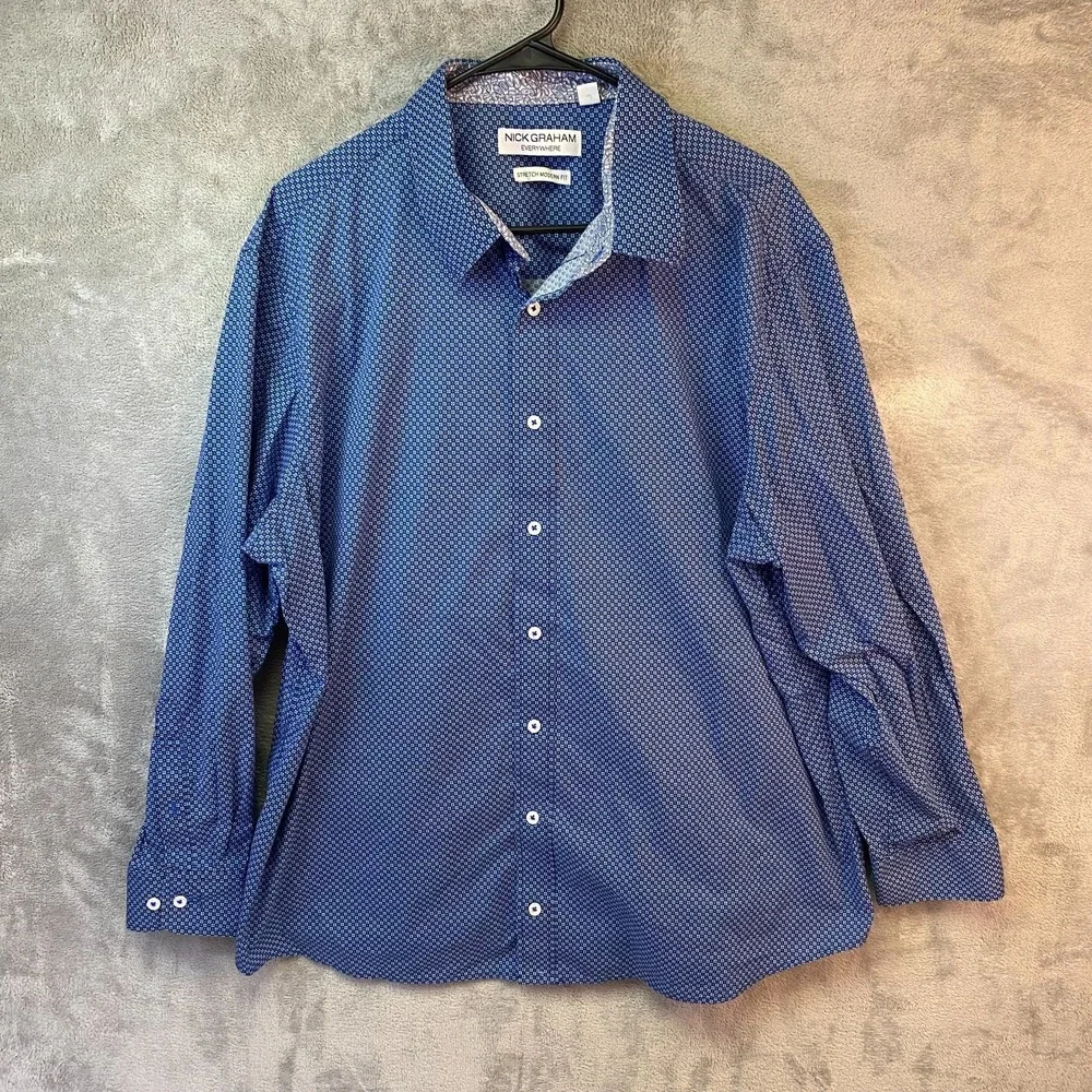 Nick Graham Everywhere Mens 2XL/2TG Blue Stretch Modern Fit Shirt